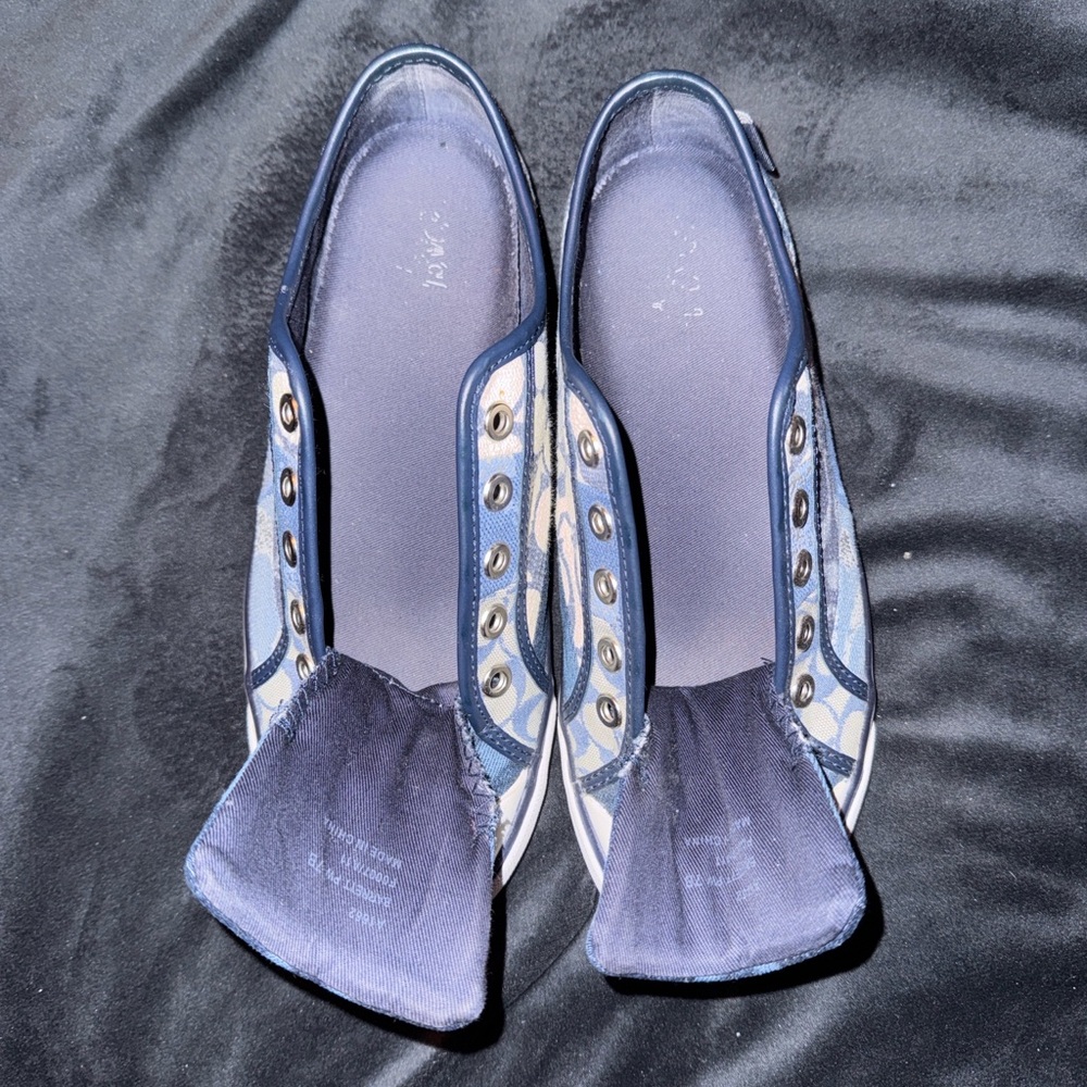 Coach Poppy Barrett Sneakers Denim Blue Signature Patchwork Print Women’s 7 Shoe - Picture 11 of 16